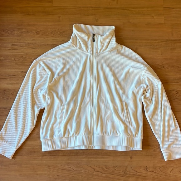 RBX Tops Rbx Ribbed Cream Cropped Zip Up Track Jacket Poshmark
